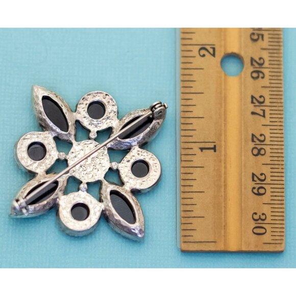 Vintage Art Deco Black Symbolic Beads Silver Tone Brooch - E8 - Picture 2 of 2